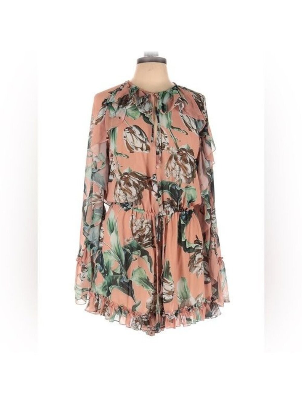 PatBO Floral Botanical Ruffle Long Sleeve Romper Size 10 Resortwear Summer Boho